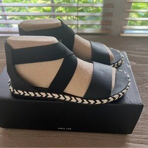 Sorel NIB Ella II Black Strappy Espadrille Wedge Sandals Size 7